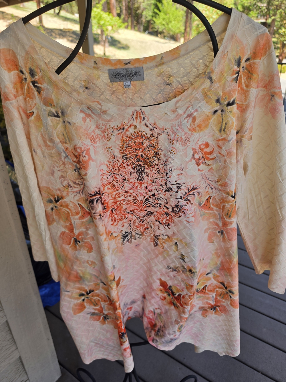 Closet Peach Cream Floral Scoop Neck Tunic
